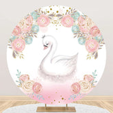 Aperturee - White Pink Blue Floral Swan Round Birthday Backdrop